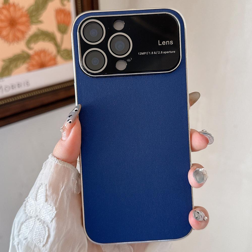 Official Color Plain Leather Case For iPhone 17 Air 16 15 14 Pro Max Plus 13 12 11 Crystal Camera Glass Protective Funda Cover