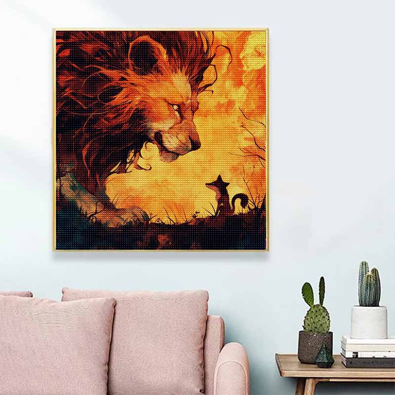 New Arrival 5D DIY Full Circle Diamond Painting "Lion and Fox" Embroidery Cross Stitch Home Decor Gift