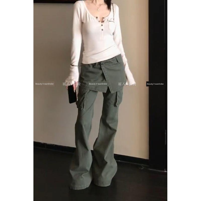 

Fashion High Street Detachable Bandage Dress Cargo Pants Children s Summer New Arrival Sexy Fake Two-Piece Slightly Flared Mop Pants Fake Two-Piece S