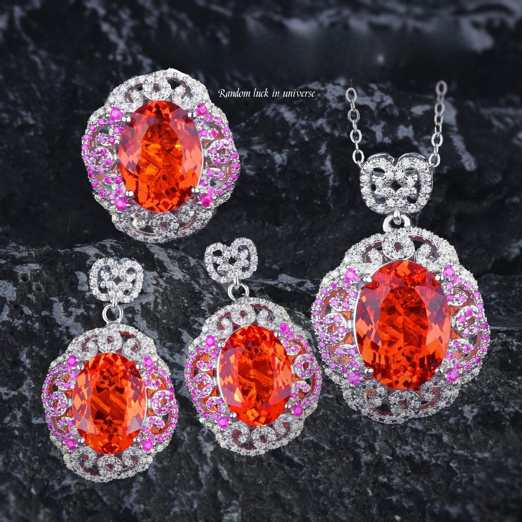 Kleur Schat Oorbellen Fanta Ring Violet Geel Diamanten Set