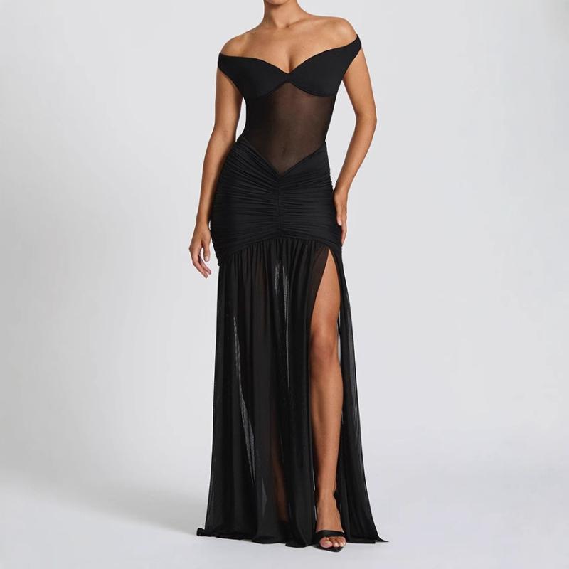 European and American summer sexy V-neck see through backless temperament slit dress