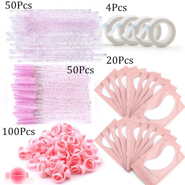 Eyelash Extension Supplies Kit Mascara Applicator Lashes Brush Crystal Cotton Swabs Glue Ring Tape Eye Pad Eyelashes Makeup Tool