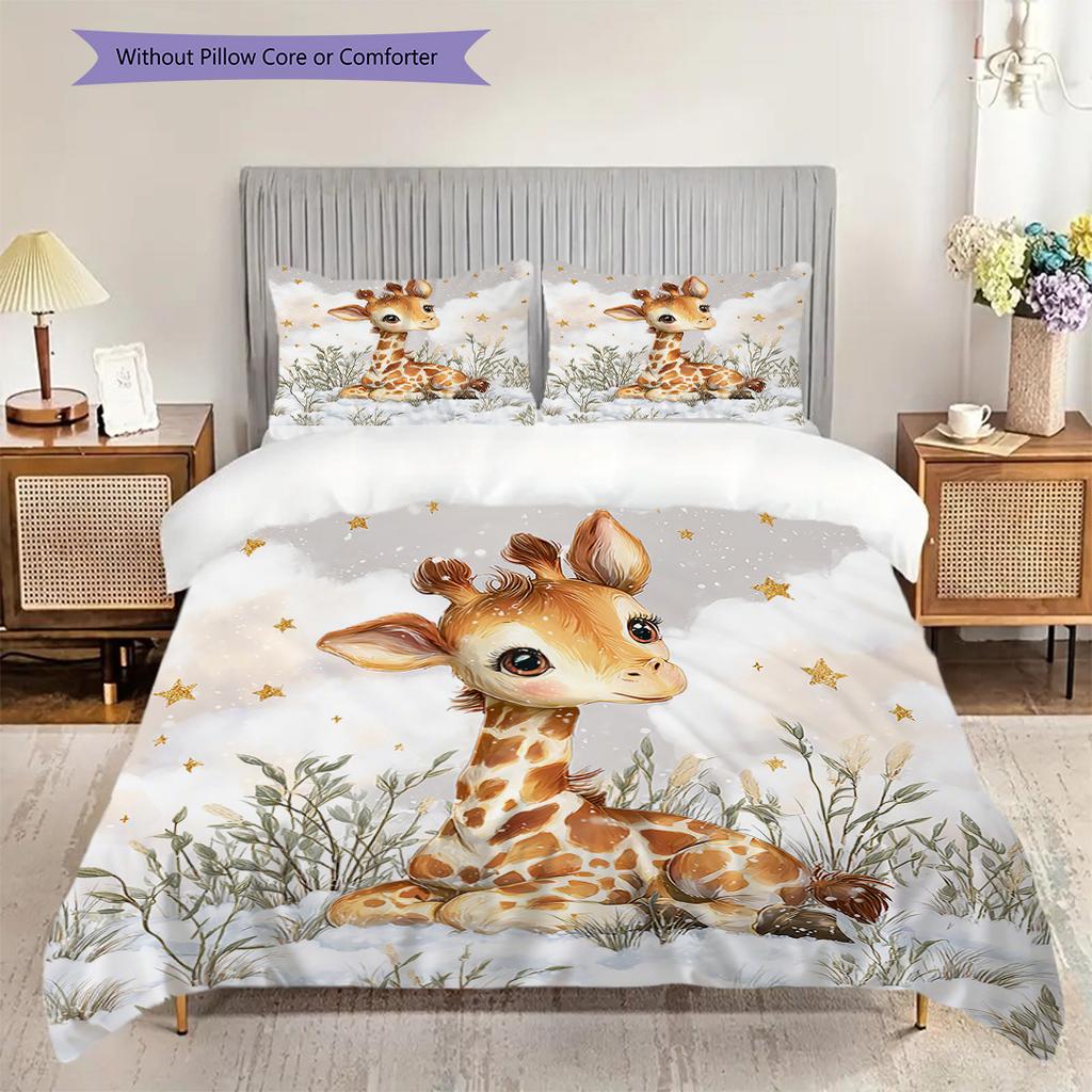 Giraffe Pattern Bedding Quilt Set Quilt Cover Pillowcase Home Decoration Birthday Gift (1 * duvet cover + 2 * pillowcase, without core)