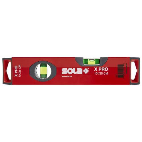 SOLA LSX10 X PRO Aluminum Box Profile Spirit Level with 2 60% Magnification Vials, 10-inch, Red