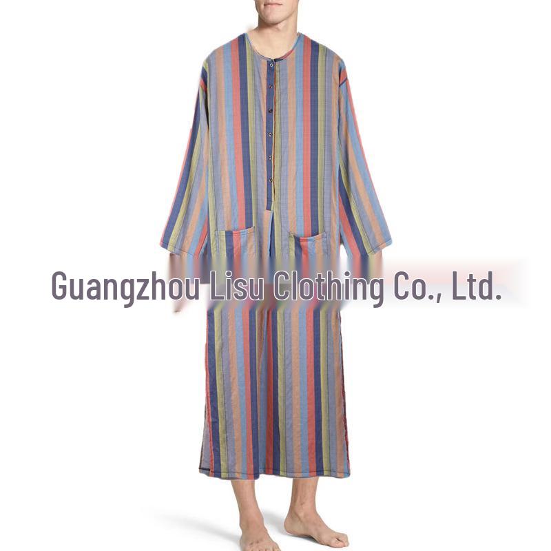 Men's Ethnic Striped Stand-Collar Long Sleeve Robe - Southeast Asian & Middle Eastern Style