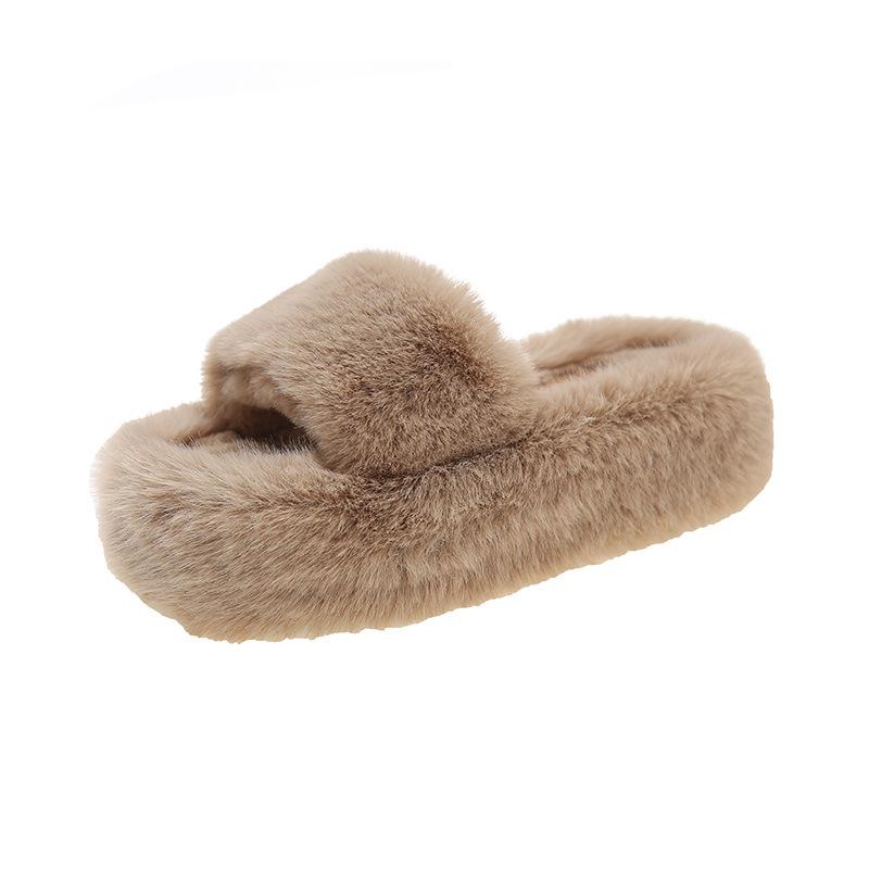 Cm Fluffy Shoes Women Wear  Internet Celebrity Explosion Autumn and Winter Go Out Thick-soled Plush Cotton Slippers