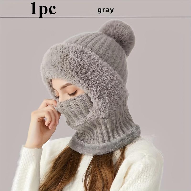 1pc Winter Lined Knit Hat with Earflap, Windproof and Warm Hooded Neck Gaiter for Outdoor Cycling 6 Colors
