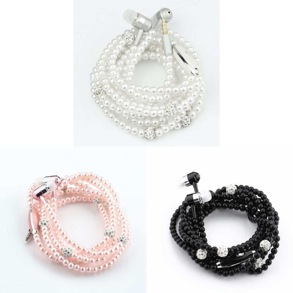 Fashionable Jewelry Pearl Necklace Earphones Mic Beads For Elegant Listening Experience