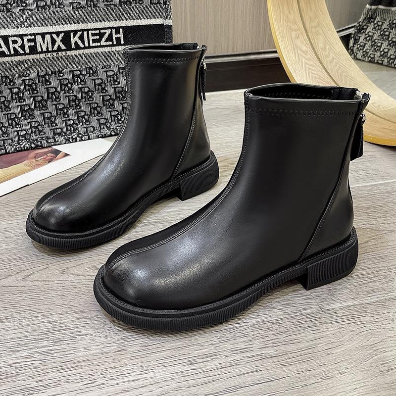 Short boots women's 2025 new Martin boots women's autumn and winter Chelsea single boots white with rear zipper white thin boots