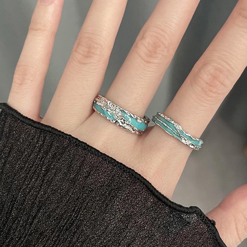 Niche Design Mint-Colored Epoxy Personalized Ring, Cold Wind, Advanced Sense, Open Index Finger Ring, Couple Ring