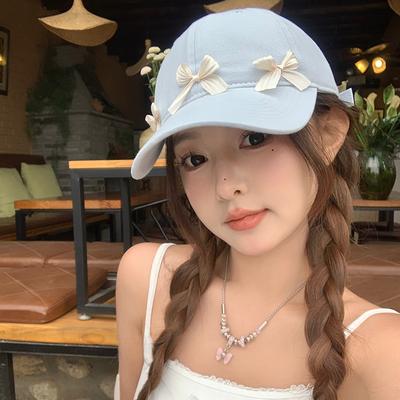 Retro Korean Style Ribbon Bow Sweet Baseball Cap Cotton Sun Cap Sunscreen Hat Peaked Cap Outdoor Sunshade Sunscreen Women'S Hat