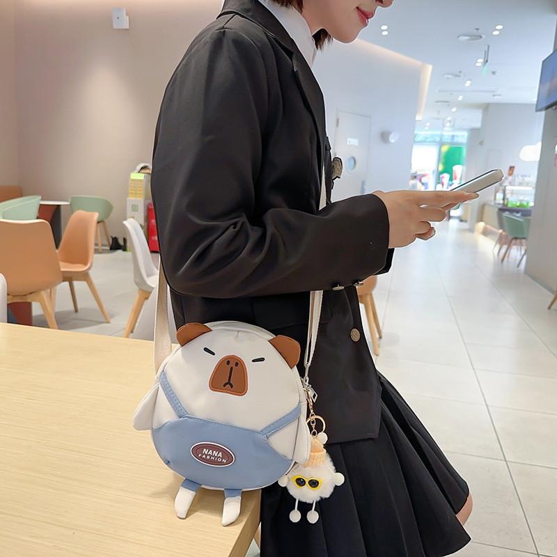 Capybara Polyester Cute Student Crossbody Bag Small Round Bag For Outfit Daily