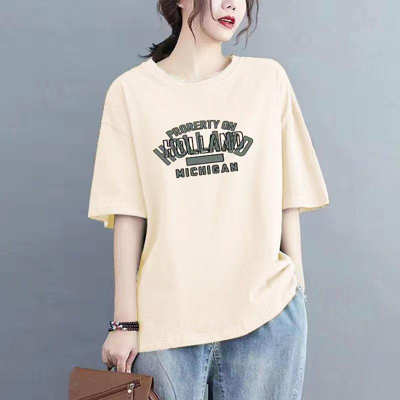 Women's Summer Round Neck Loose Short Sleeved T-shirt Printed Loose Commuting Top