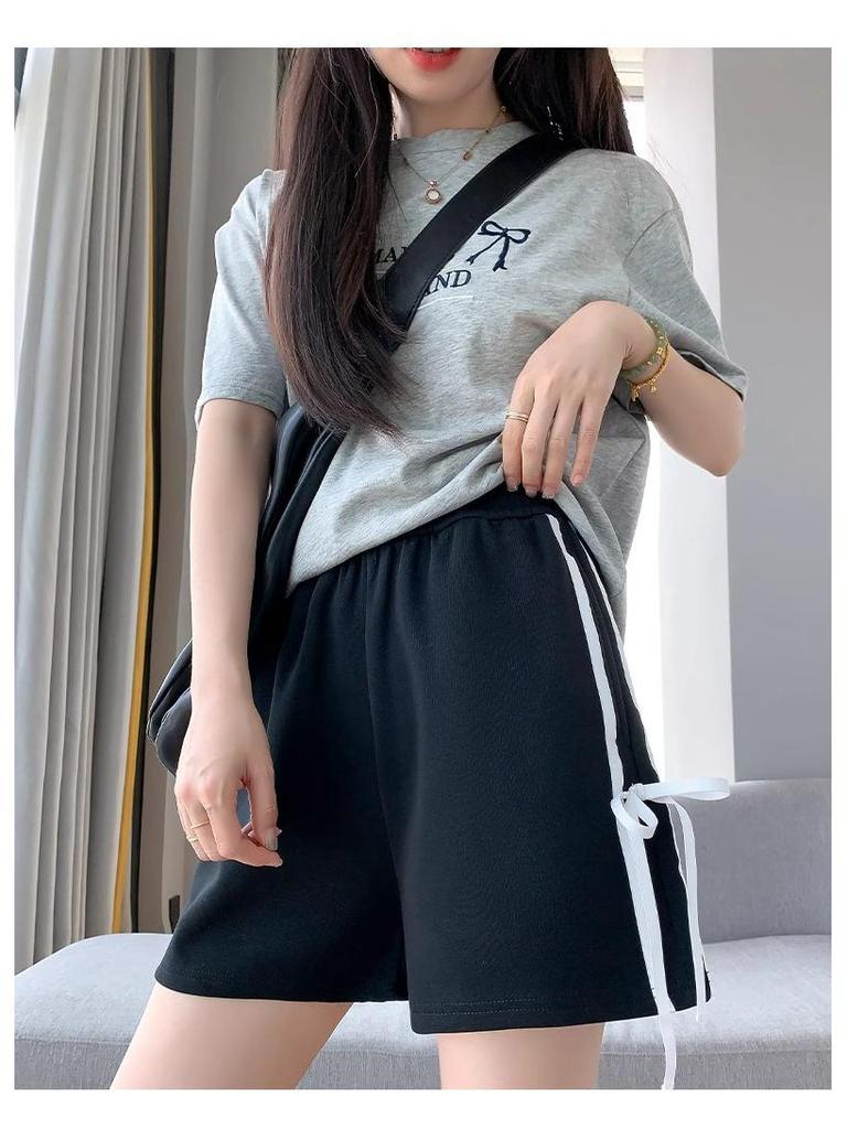 2024 Women's Gray High-Waist Loose Fit Slimming Sports Shorts - American Style, Petite, Wide-Leg, Summer Casual