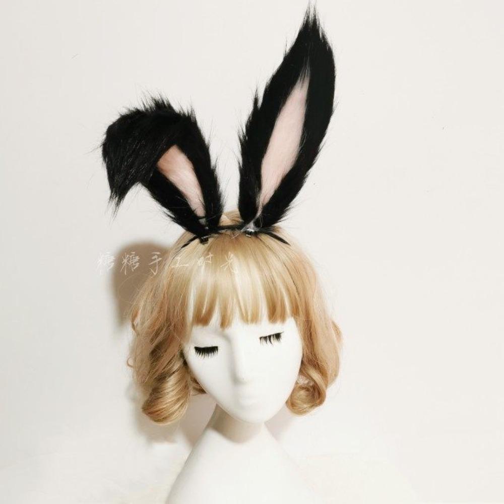 Original Hecho a Mano Lolita Plegable Orejas de Animal Orejas de Conejo KC Accesorios para el Cabello Pasador Diadema Lolita con Peluche