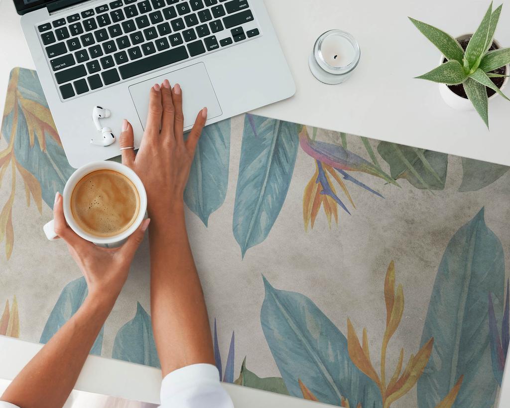 Mouse and Keyboard Pad Exotic Leaves and Flowers 100X50 Cm