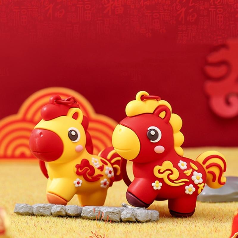 Neujahrsfestives Cartoon Niedliches Tier Pferd Schlüsselanhänger Dekoration Tasche Anhänger Perfekt als Feiertagsgeschenk und für den täglichen Gebrauch