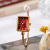 Square Dial Pearl Bracelet Watch Open Bracelet Female Wristwatch Fashion Quartz Watch  Women