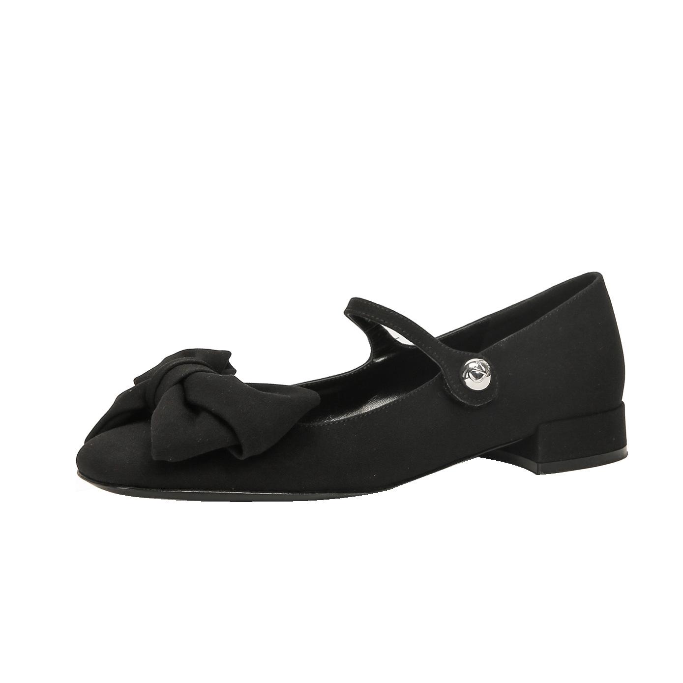 

Женские туфли Мэри Джейн с французским бантом на толстом каблуке и квадратным носком с одним ремешком 40 чёрный