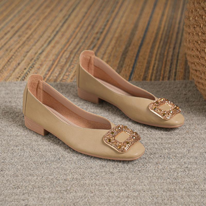 2025 neue Abendschuhe flach Strass eckige Spitze flacher Ausschnitt Frühling und Herbst Temperament Einzelne Schuhe schwarz Arbeit Damenschuhe