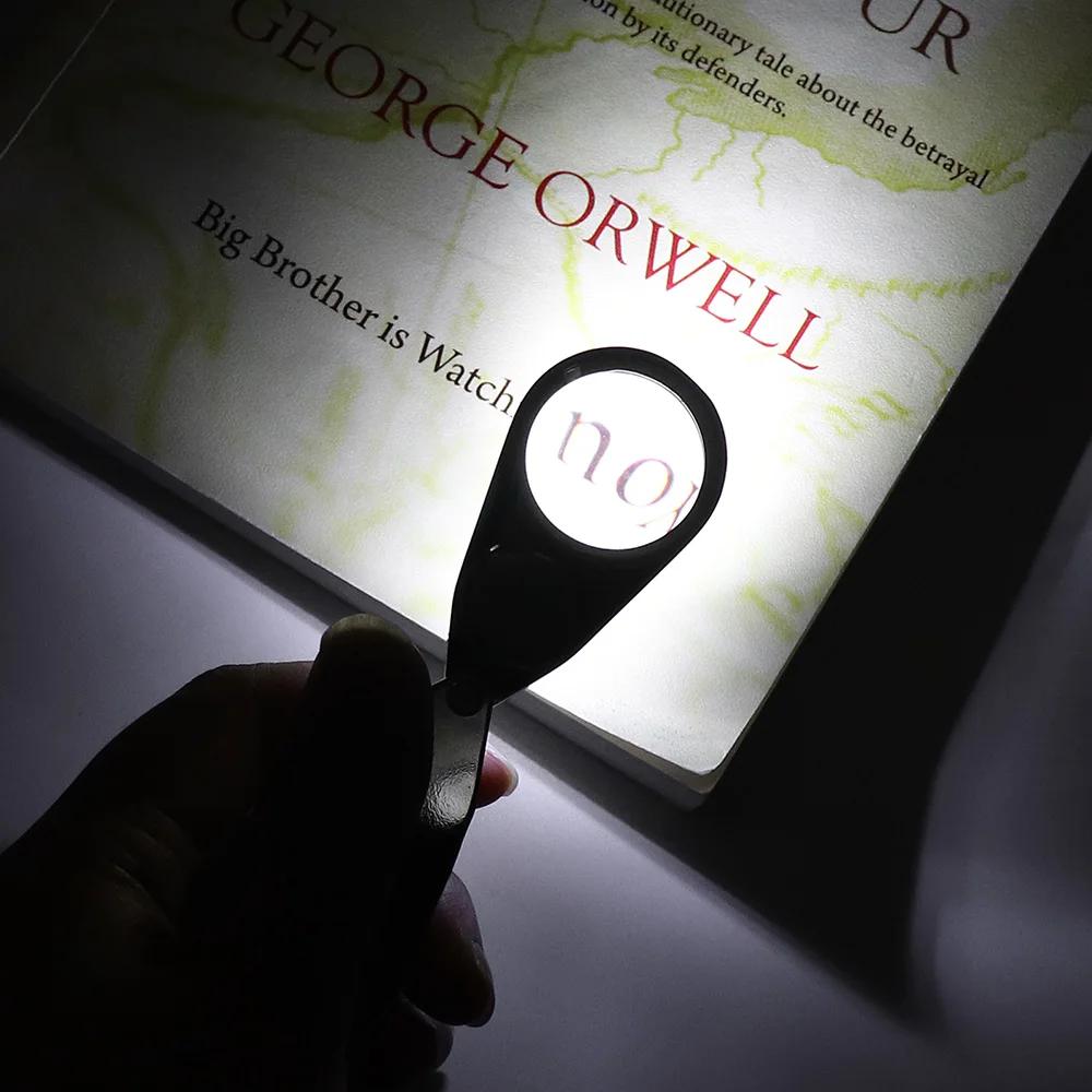 40x 25mm Całkowicie Metalowa Lupa Jubilerska Z Oświetleniem LED Do Detekcji Waluty & Identyfikacja biżuterii