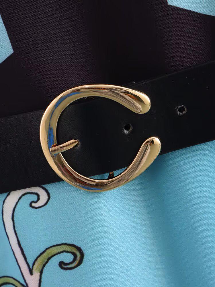 2025 Spring Women's European & American Backless Patchwork Print Waist Belt Long Dress