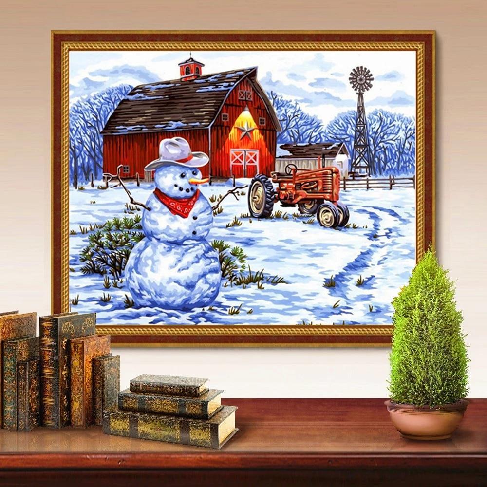 Broderie cu diamante pătrate 5D cu foraj complet, broderie cu diamante de Crăciun, om de zăpadă, artizanat, pictură cu diamant, peisaj, casă, cadou lucrat manual