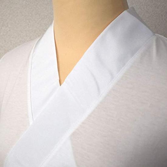 [Stylish Kimono Iroha] T-shirt and Half-Length Undergarment for Women, White, with Collar, 100% Cotton (LL)