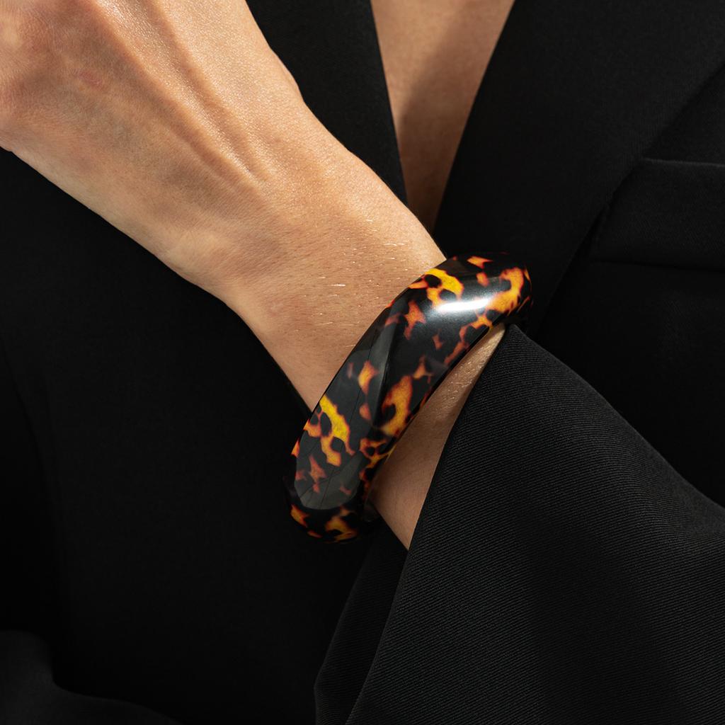 Personalized Retro Irregular Resin Leopard Print Bracelet, Exaggerated Geometric Acrylic Stacked Bracelet