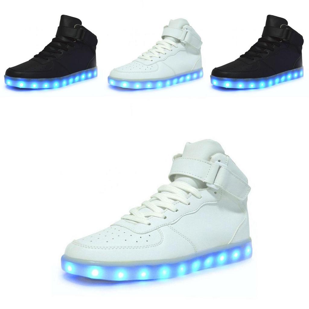 Couples Men Led Women High Light Up Trainer Lace Up Flat Shoes Luminous Sneakers