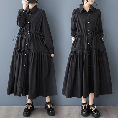 Roupa de Primavera Novo Estilo Temperamento Vento Pequena Multidão Todos os Tipos de Vestido Camisa Fina Moda Longo Cintura Encolhida Vestido Grande