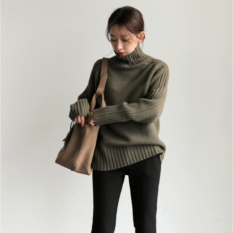

Large Women s Retro Winter Turtleneck Sweater - Loose, Lazy Style, Thick Ribbed Pullover.