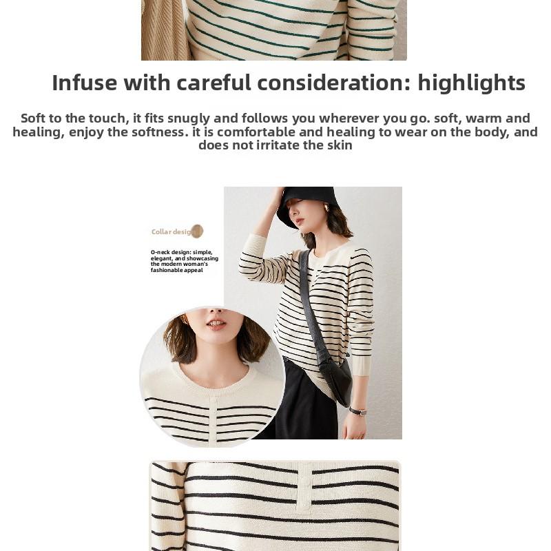 Striped long-sleeve knit top for women, 2026 spring and autumn new style, short Korean version, loose casual inner sweater