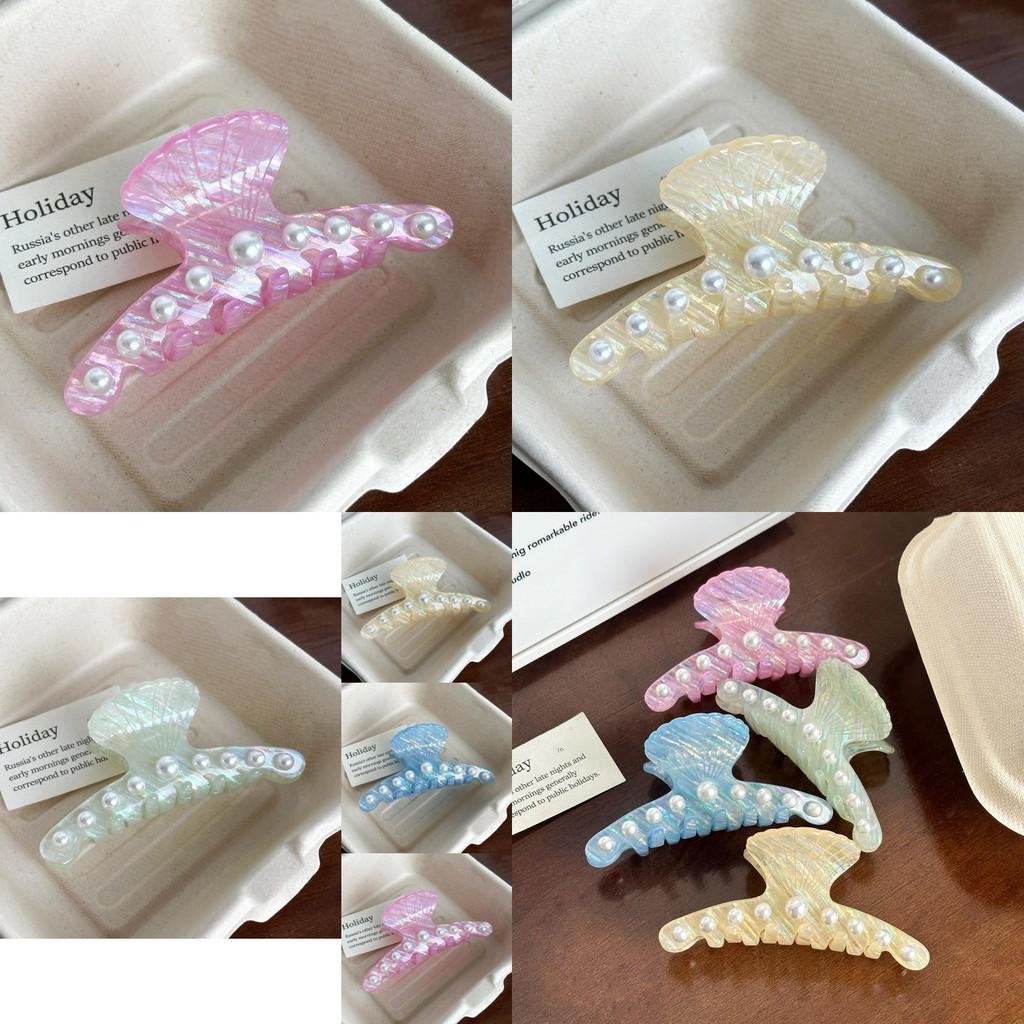 High-end Korean Inspired Pearl Shell Hair Claw Clip In Pink Yellow Blue And Green Shades