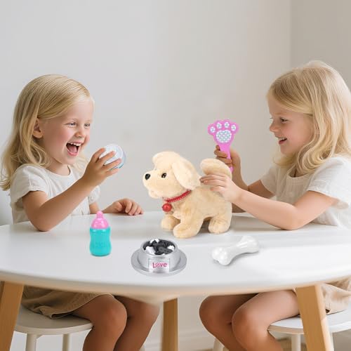 Electric Plush Dog Pretend Play Toy with Bell and Tug, Pet Grooming Kit, Doctor Play, Pet Care, Moving Dog, Sound Toy, Kids Gift, Educational Toy [Par