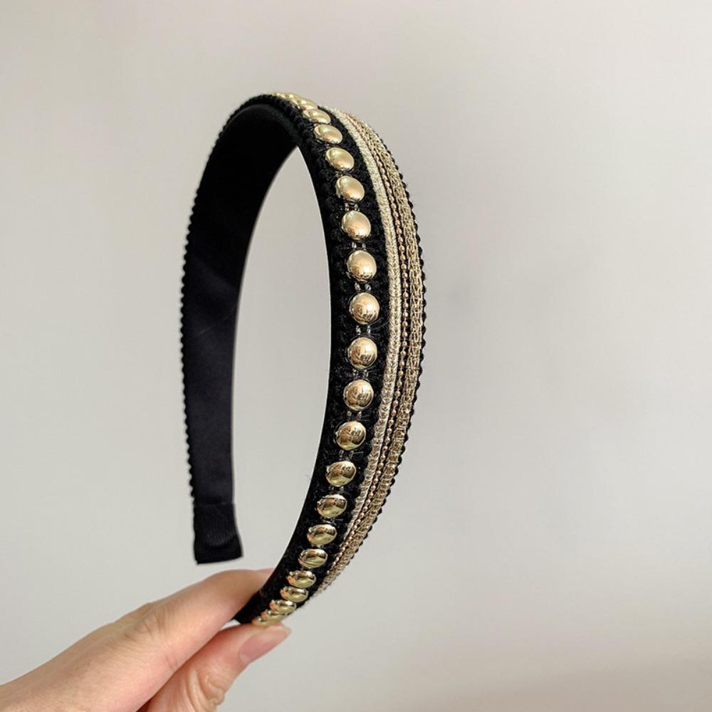 

Light Luxury Texture High Skull Headband,Metal Dot Rivets,Elegant Dressing Hair Accessories,Fashionable and Breathable Headband чёрный