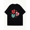Black Oversized T-Shirt With Heart Candy Print I Love You Be Mine Valentine's Day Casual Wear For Women