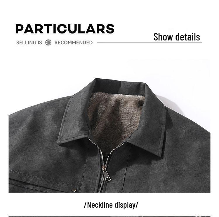 Men's Fleece-Lined Leather Jacket: Warm, Windproof, Versatile Winter Coat with Turn-Down Collar