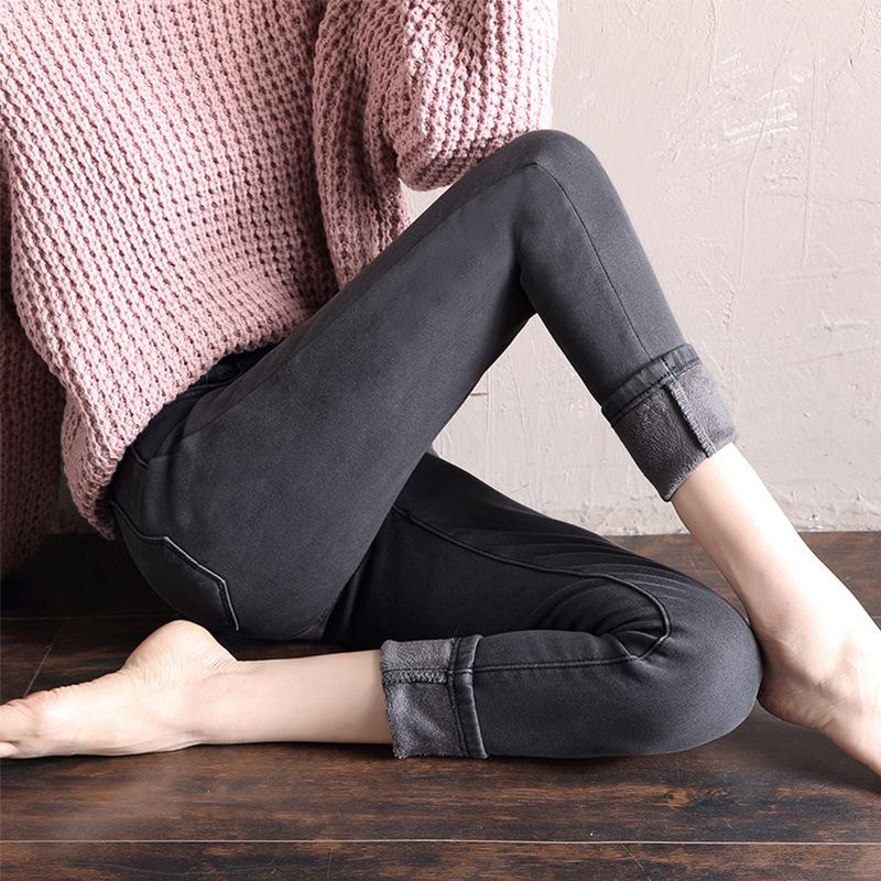 Women's High-Waisted Skinny Jeans - Spring/Autumn 2024 Korean Style Slimming Elastic Pencil Pants with Velvet.
