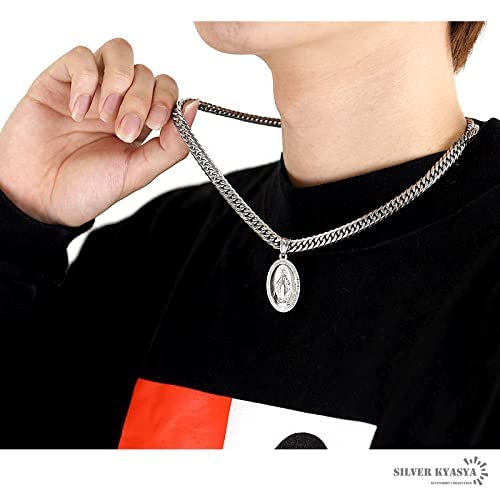 Doppelte Kihei-Halskette mit Wundermedaille, Silber, Silberanhänger, HIPHOP B-Serie, 50 cm, 60 cm, exklusive Box enthalten [Silber KYASYA], 6-seitig