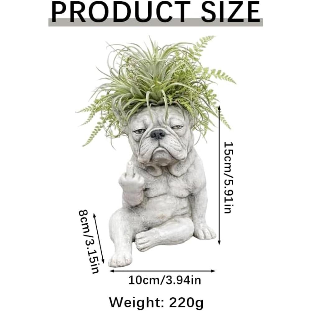 Funny French Bulldog Planter Pot, Resin Dog Statue Succulent Planter, Middle Finger Gesture Decorative Sculpture for Home Garden Office Desk Decor,
