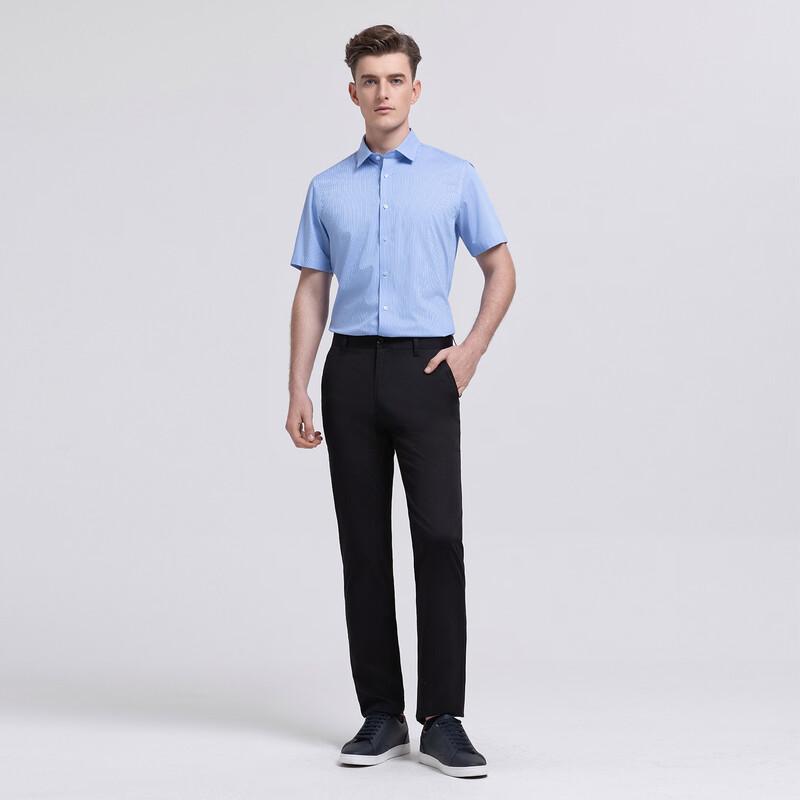 Landun Men's Business Travel Washable Striped Short Sleeve Shirt