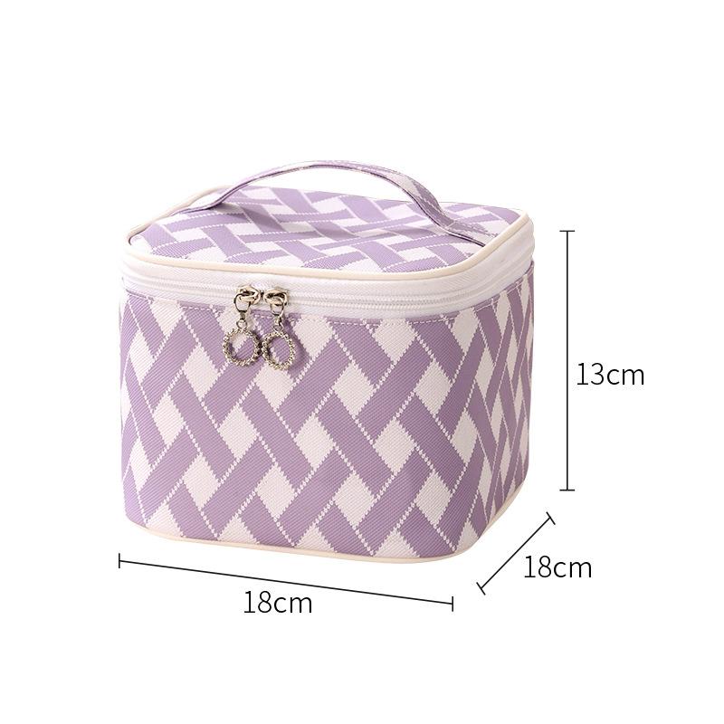 Grid Portable Stylish Pattern Cosmetic Bag Large Capacity Travel Makeup Storage