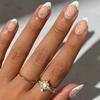 Short Press-On Nails French Tip Star Moon Design Acrylic Nail Tips Women Sweet Style Wearable Art