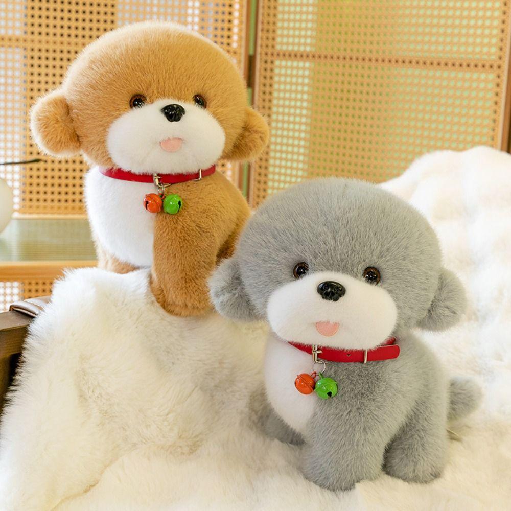 Sitting Red Bell Puppy Dolls PP Cotton Stuffed Animals Puppy Doll  Home Decor