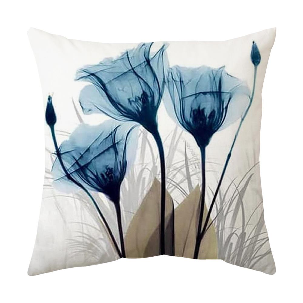 Home Modern Simple Style Blue Flower Series Plush Linen Pillow Cushion Pillow Case