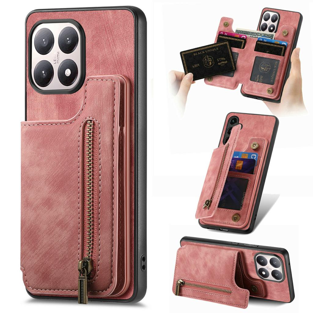 For Xiaomi 15T Case with Zipper Card Holder Retro Leather TPU Phone Cover
