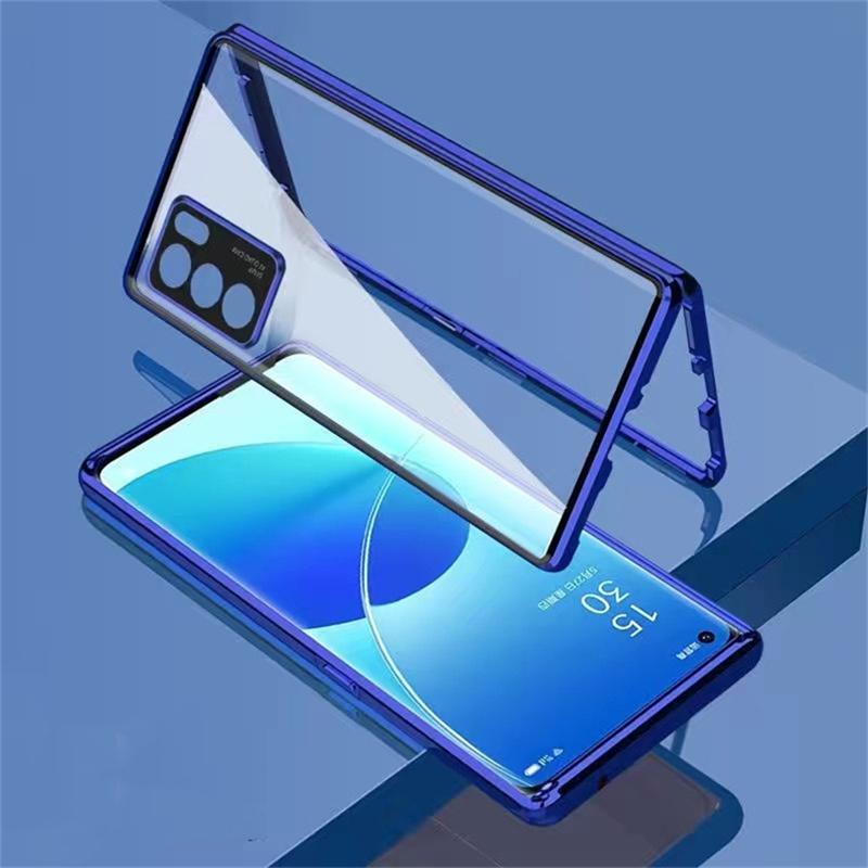 360 Full Case For Oppo Reno 12 Pro 5G Reno11 11Pro Double Sided Magnetic Adsorption Metal Tempering Glass Protection Cover