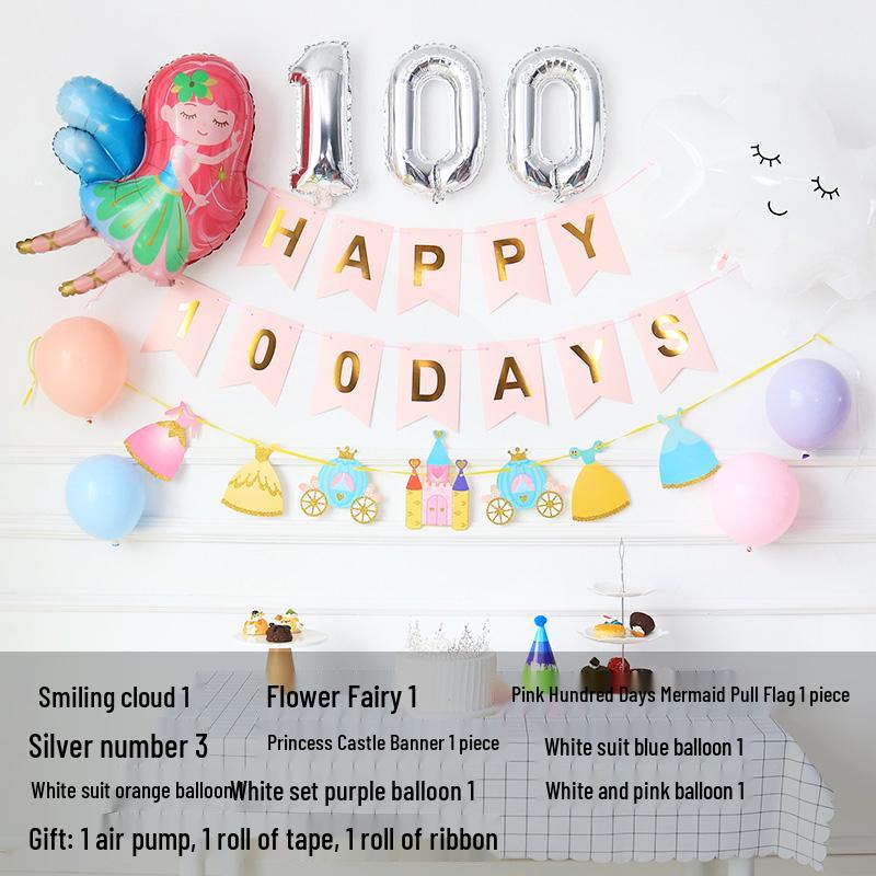 Baby's First Birthday & Full Moon Celebration Decoration Set: Banner, Balloons, and Wall Ornaments