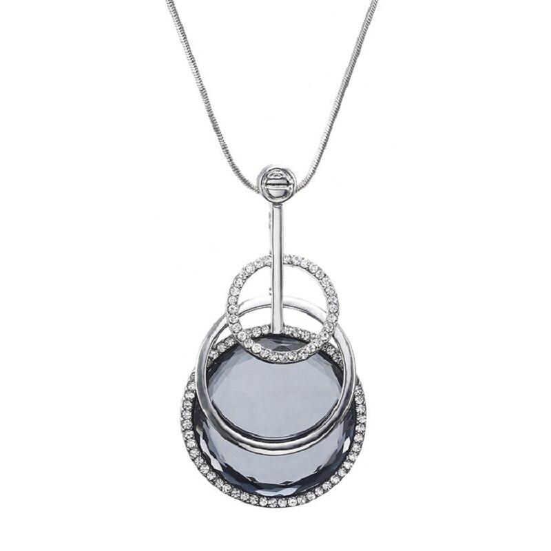 Multi Layers Circles Pendant Long Necklace For Women New Fashion Big Geometric Crystal Sweater Collar